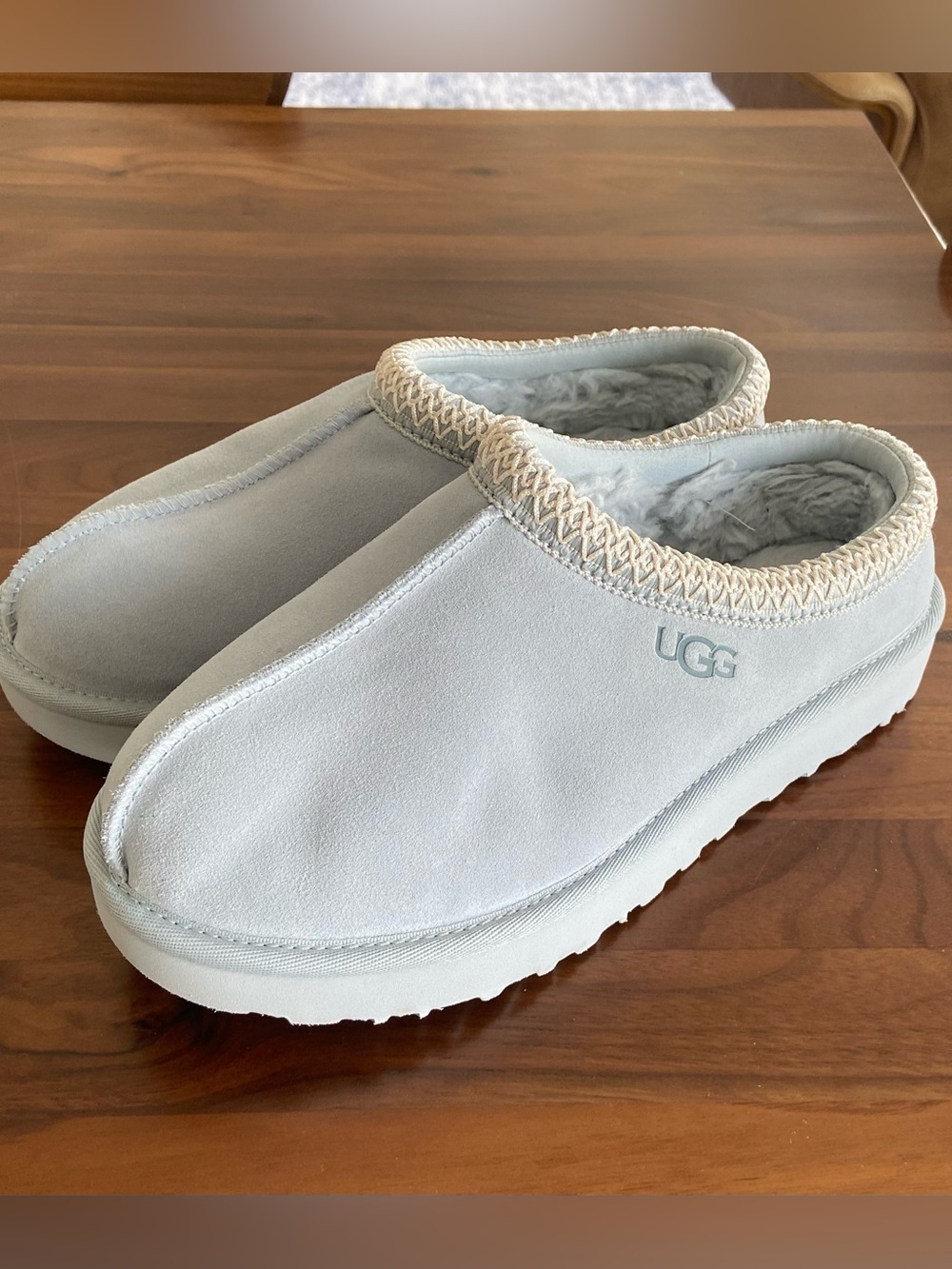 UGG Australia Tasman Baby Blue Suede Shearling Slipper - women’s size 8